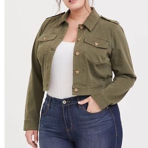 SOLD TORRID Olive Green Twill Crop Trucker Jacket